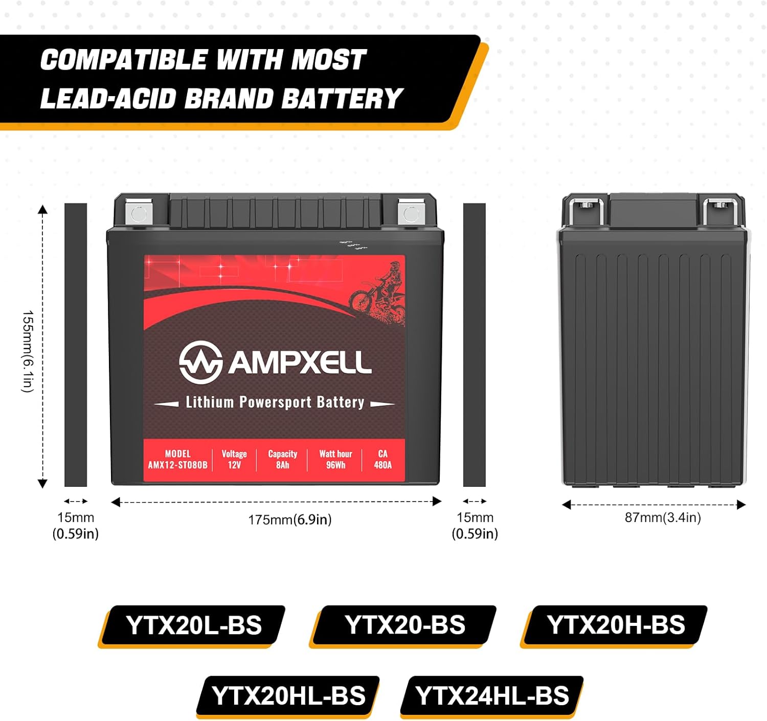 YTX20L-BS – Batería de litio para motocicleta de 12 V, 720 A, 12 Ah, repuesto Yuasa ETX20L Powersport, motocicleta, ATV, UTV, scooter, 4 ruedas y