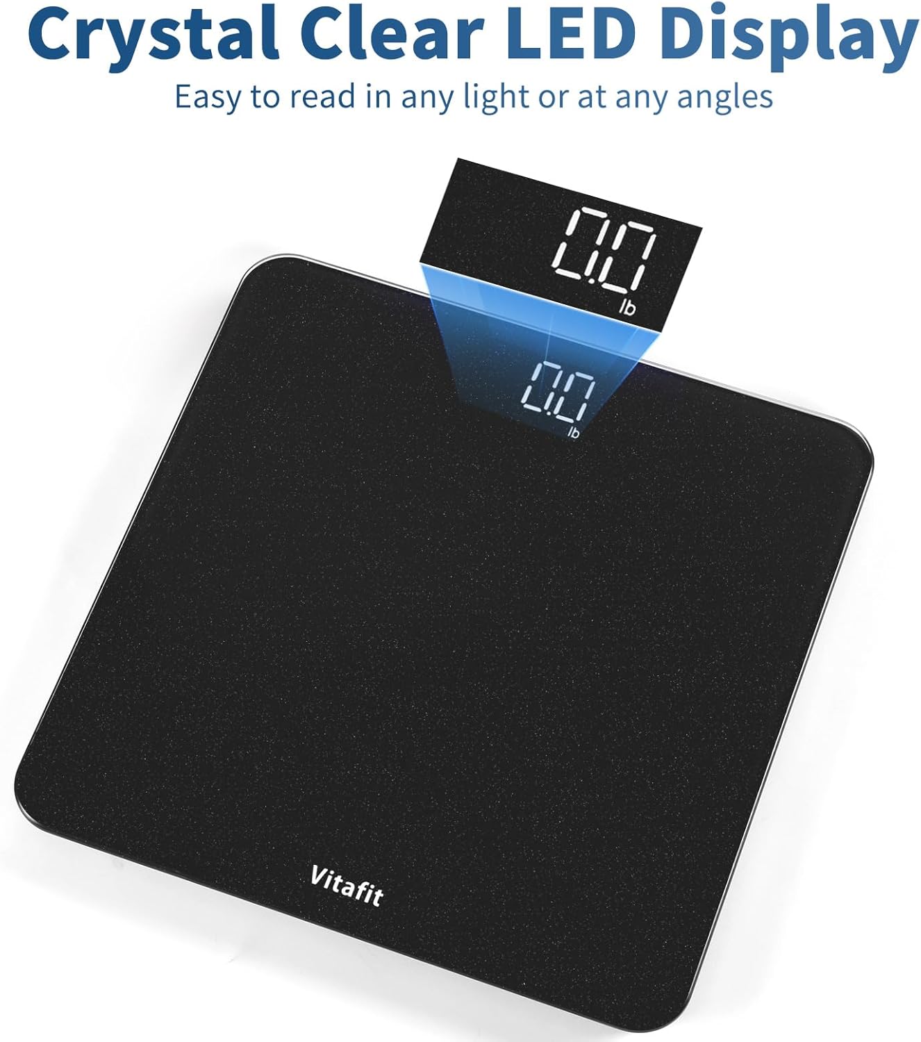 Vitafit Báscula digital de baño para peso corporal, pesaje profesional desde 2001, pantalla LED transparente y pasador, 3 pilas AAA incluidas, 400