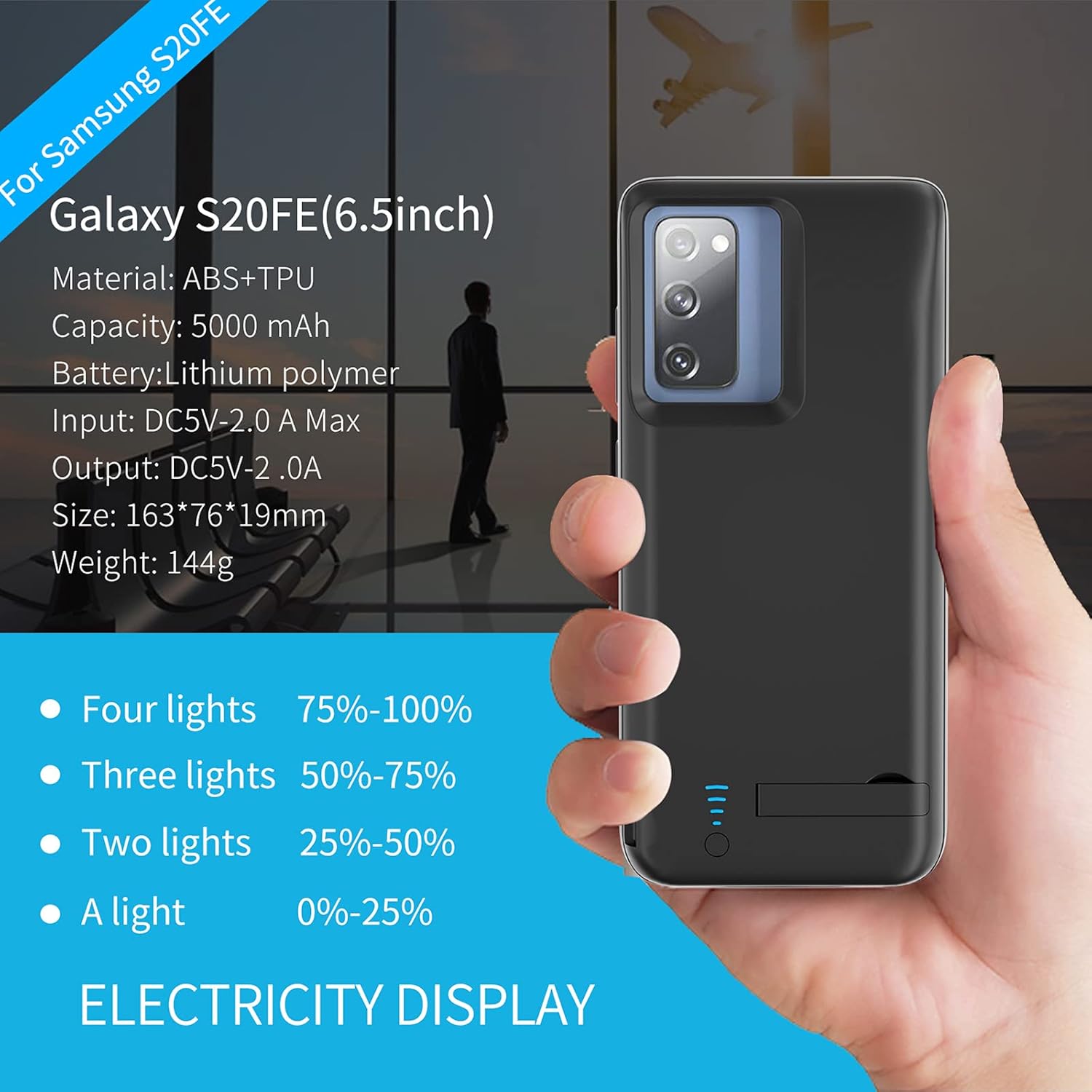 Funda de batería para Galaxy S20 FE, funda de cargador de batería de reserva externa de 5000 mAh para Samsung Galaxy S20 FE 5G, batería extendida