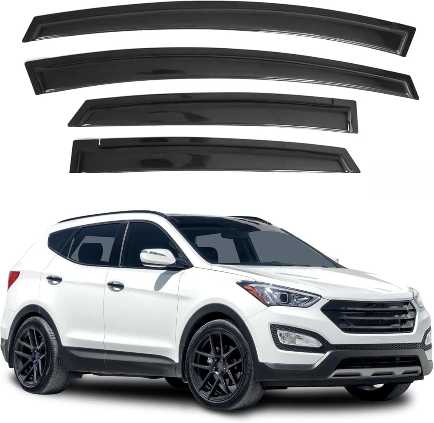 Visor de ventana compatible con Hyundai Santa Fe 2013-2018, protector contra la lluvia, extraduradero, deflector de ventana de ventilación lateral,