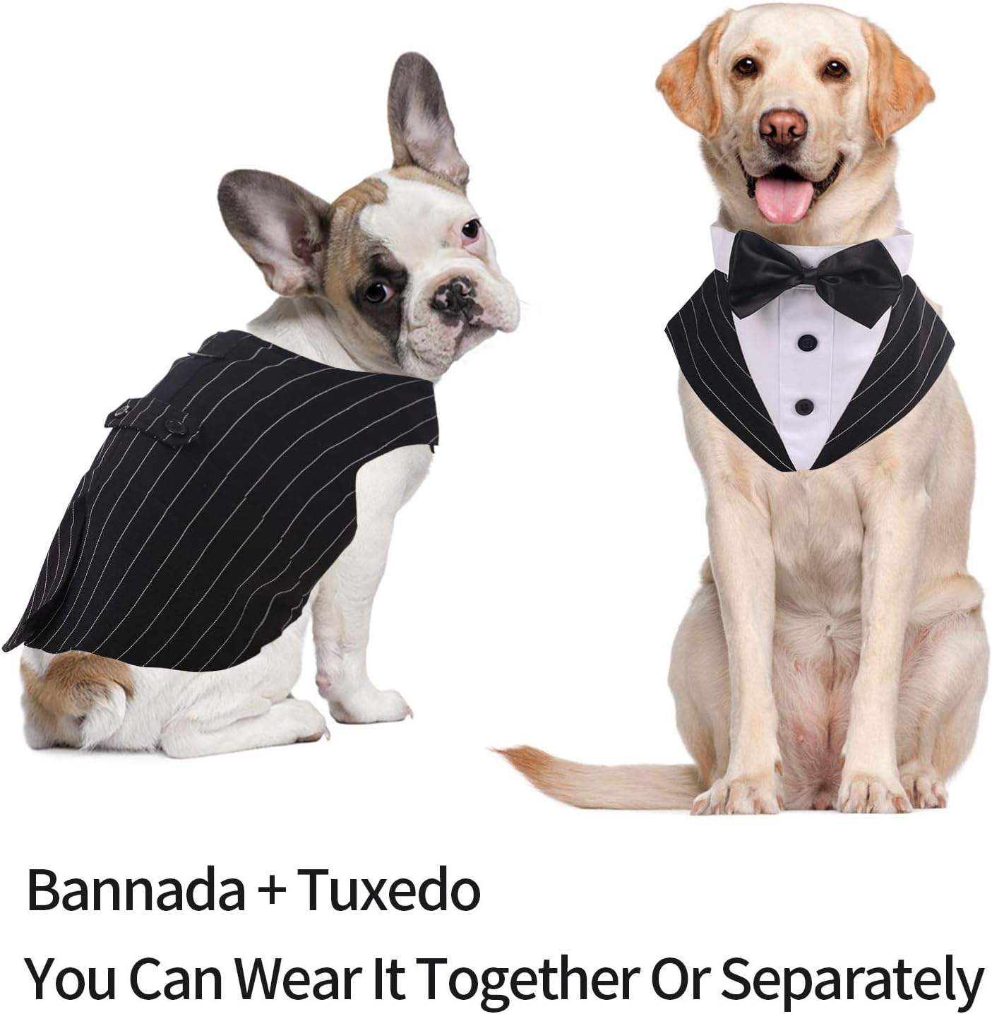 IDOMIK Traje de esmoquin para perros pequeños, medianos y grandes, traje formal de esmoquin para perro con collar de corbatín desmontable y bufanda