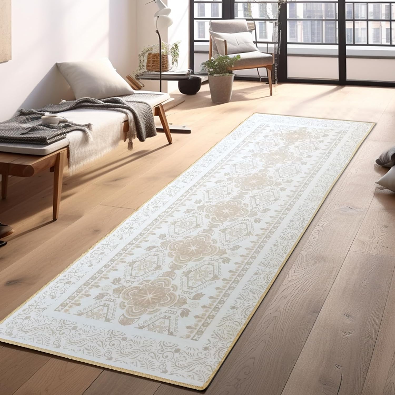 Alfombra bohemia lavable de 2 x 10 pies para pasillo, cocina, entrada, dormitorio, lavandería, antideslizante, parte trasera de goma, resistente a