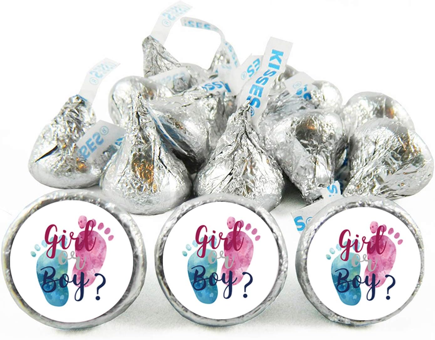 180 etiquetas adhesivas de gotas de chocolate, huellas de revelación de género, etiquetas de besos para baby shower, etiquetas de recuerdo de baby