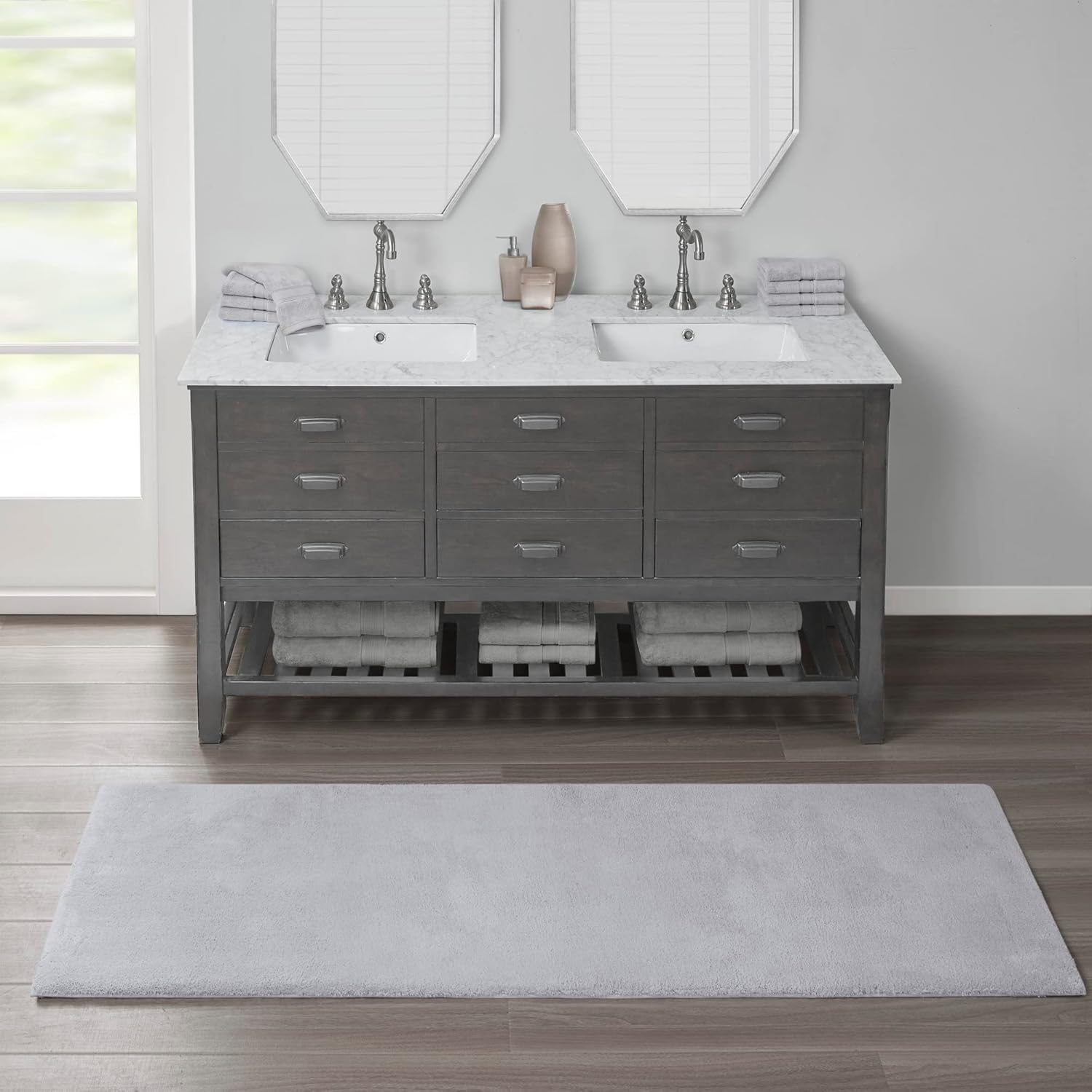 MADISON PARK SIGNATURE Marshmallow – Alfombra de baño antideslizante, de felpa lujosa, absorbente, de secado rápido, diseño de spa, decoración de