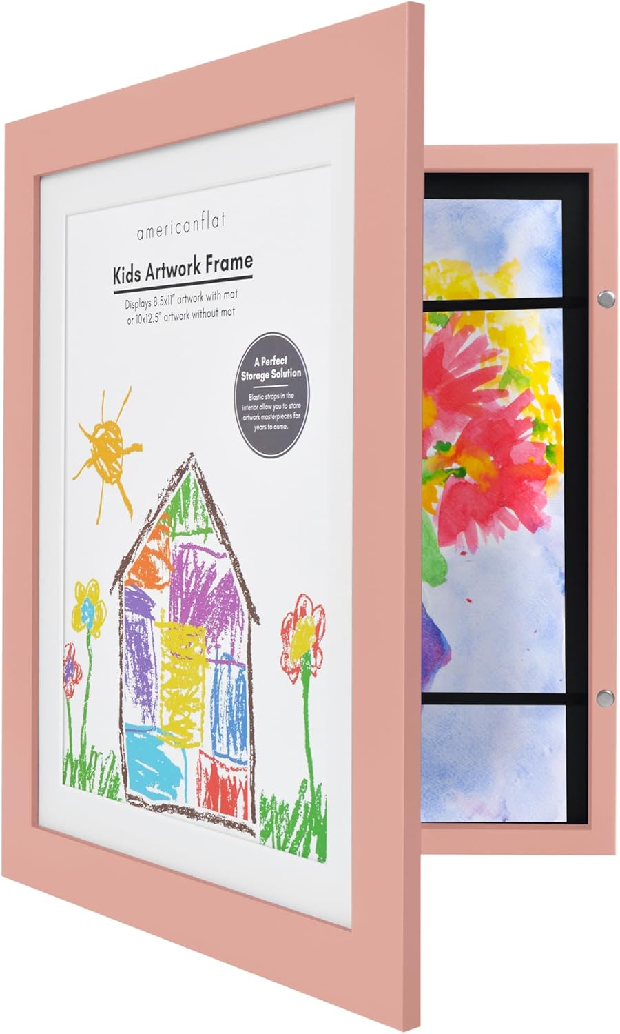 Americanflat Marco para obras de arte infantiles, carga frontal, rosa melocotón, 8.5 x 11 pulgadas con paspartú o 10 x 12.5 sin él, formato de