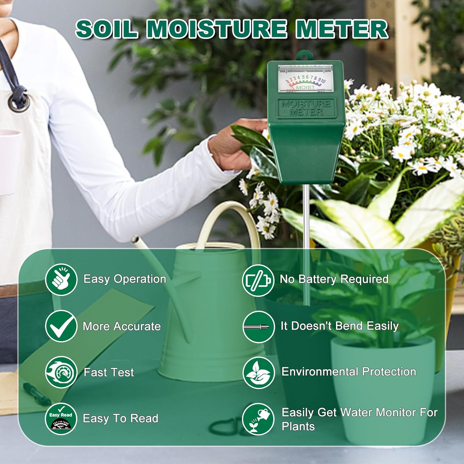 SZHLUX SZ-DZ-F – Medidor de agua de humedad del suelo, para plantas en maceta, jardinería, césped, interior y exterior (no necesita batería), 10.23