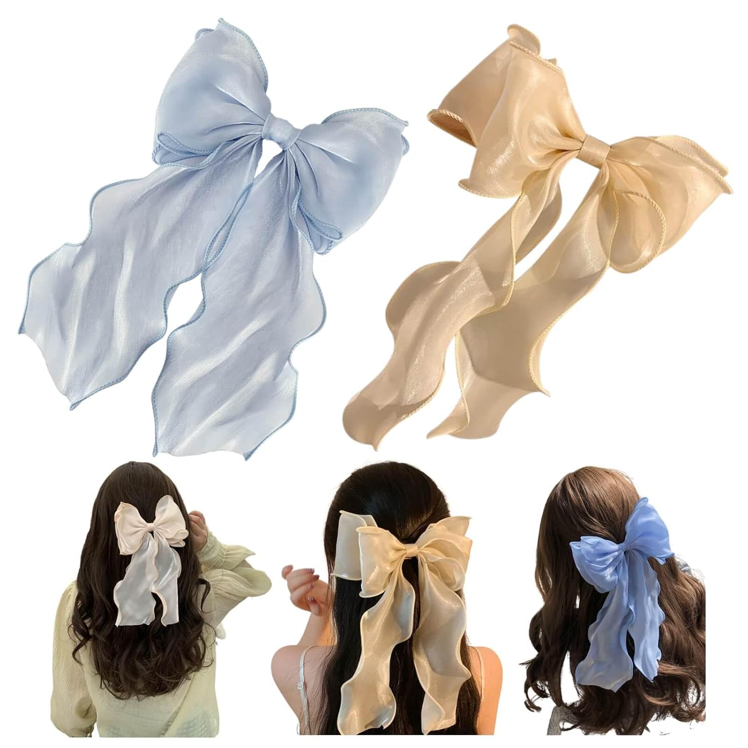 2 lazos grandes para el pelo para niñas, lazos largos para el pelo para mujeres, clips de lazo grande, pasadores de pelo con lazo francés para