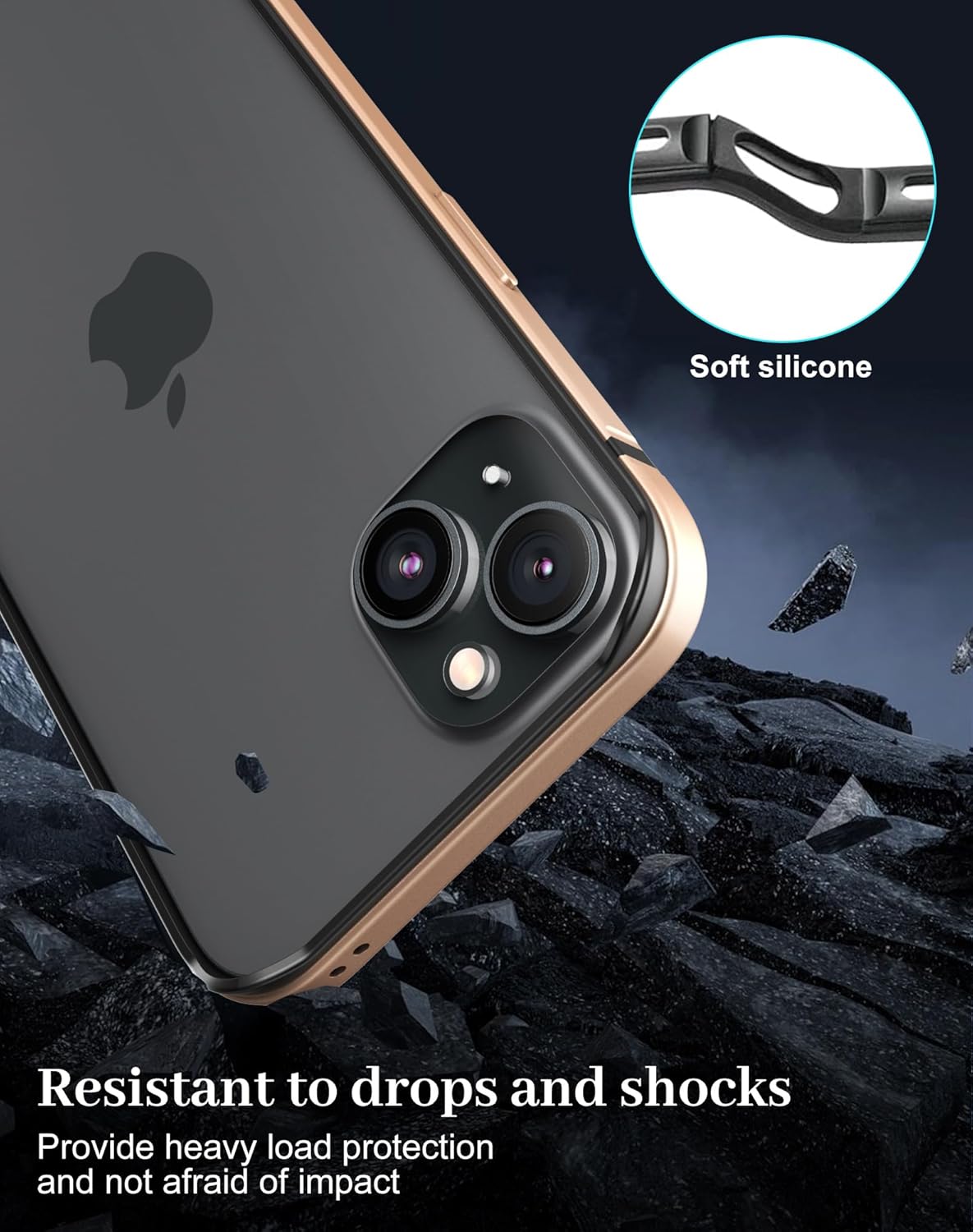 Funda delgada de metal para iPhone 15, interior de TPU suave + parachoques chapado en metal compatible con carga inalámbrica a prueba de golpes con