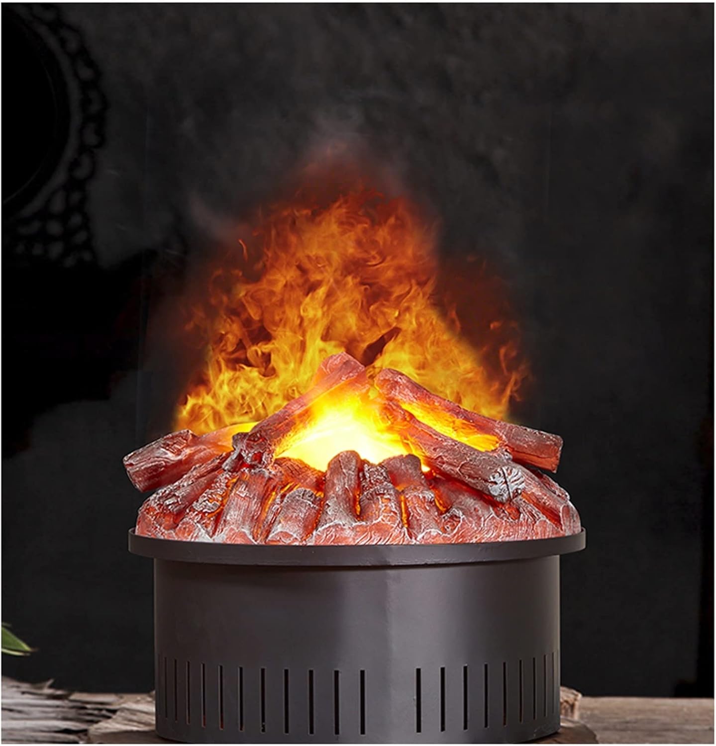 Chimenea eléctrica de vapor de agua, chimenea eléctrica con control remoto portátil de 17 pulgadas con efecto de llama realista, cama de brasa,