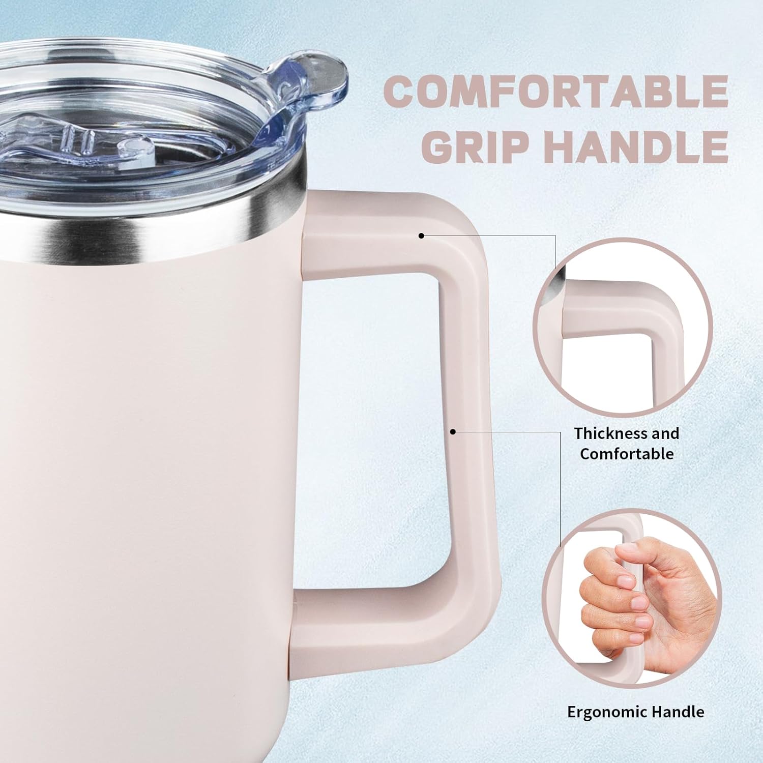 Vaso de 40 onzas con asa y tapa con popote, botella de agua de acero inoxidable, taza aislada reutilizable con tapa y popote, mantiene el frío calor