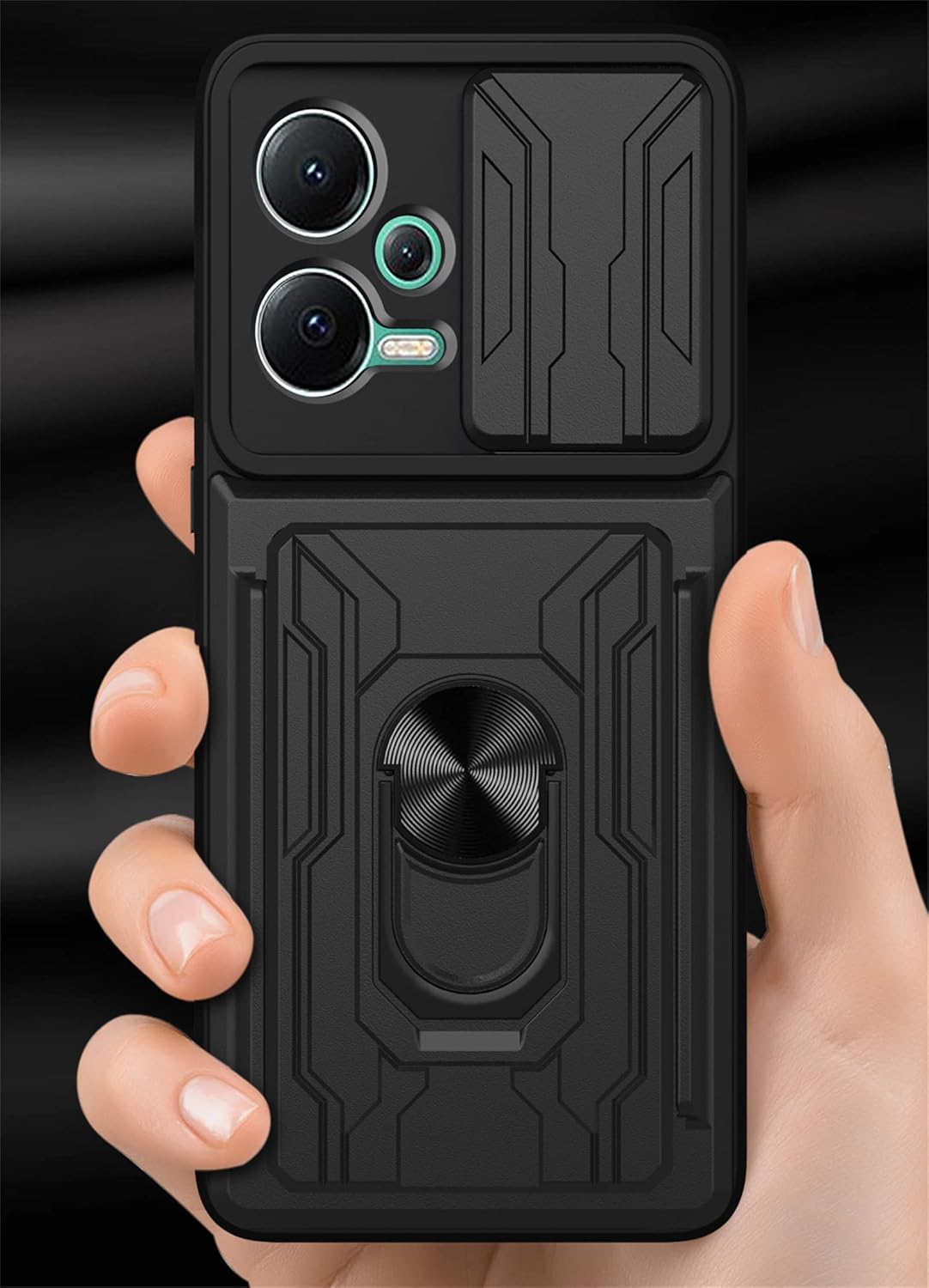 Ysnzaq Funda militar resistente a prueba de golpes para Xiaomi Redmi Note 12 5GPoco X5, cubierta protectora de lente de ventana deslizante con