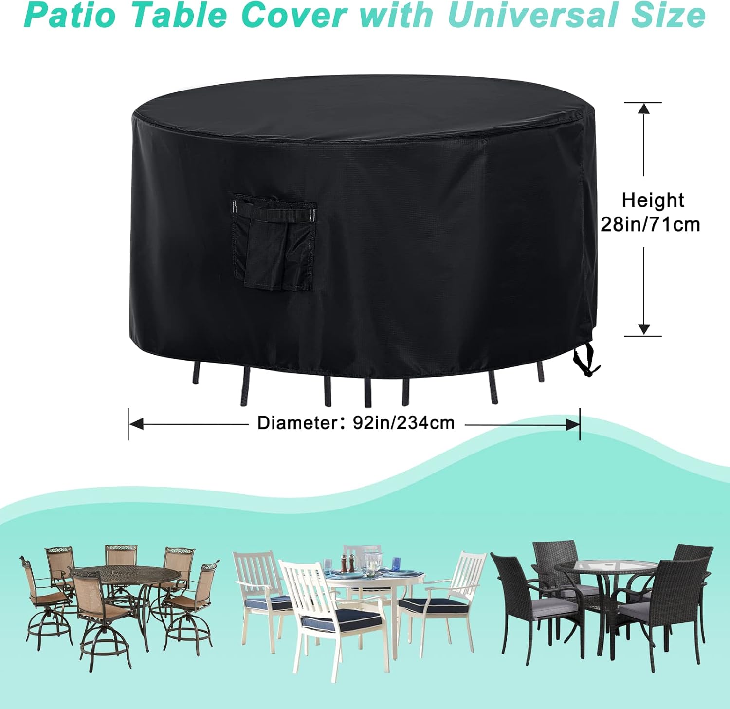 ABCCANOPY Funda de mesa redonda para muebles de exterior, resistente al agua y al polvo, resistente al viento, resistente al desgarro, resistencia a