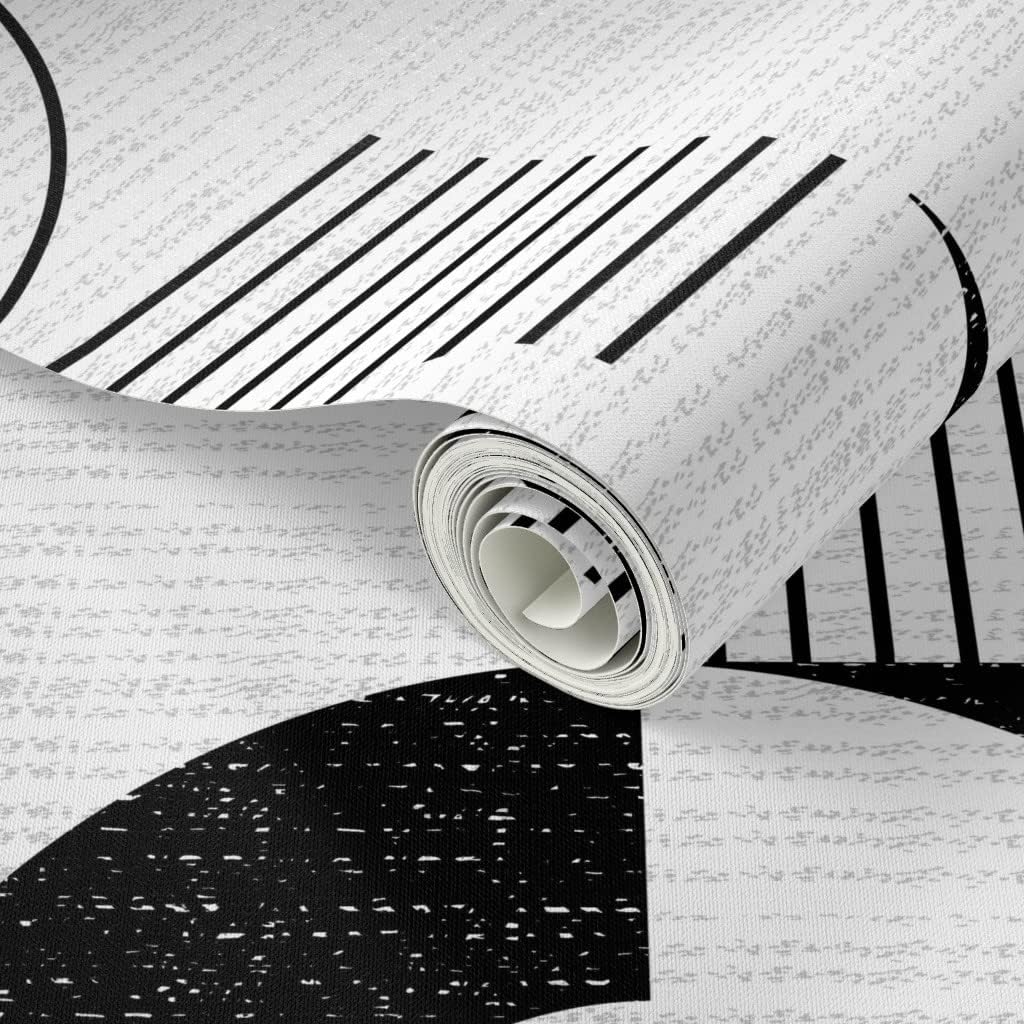 Spoonflower Peel & Stick Wallpaper Swatch – Bauhaus Noodle Bowl Medium Scale Black White Circles Modern Geometric Dots Graphic Custom Removable