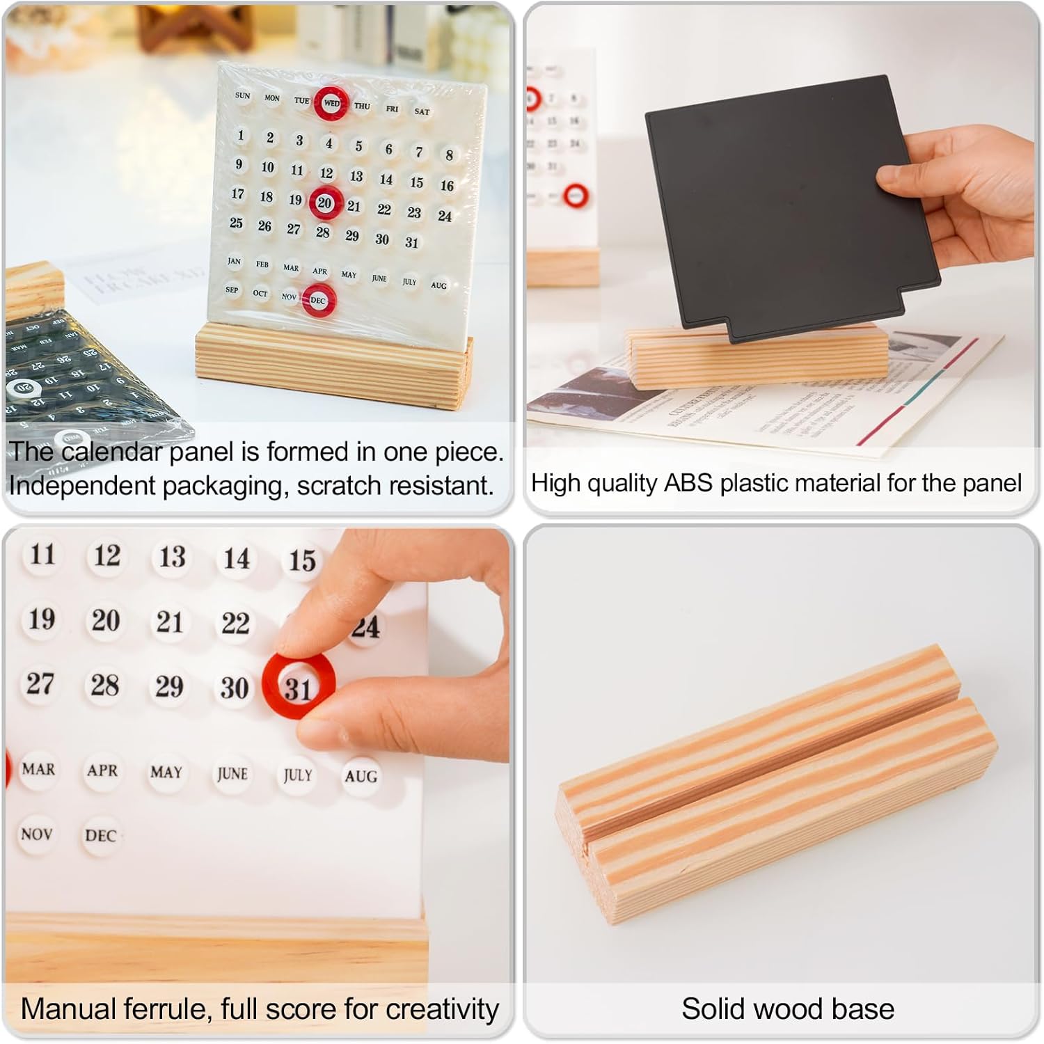 Calendario perpetuo, 2 unidades, soporte de calendario de madera, calendario acrílico, decoración de escritorio para sala de estar, oficina, tienda,