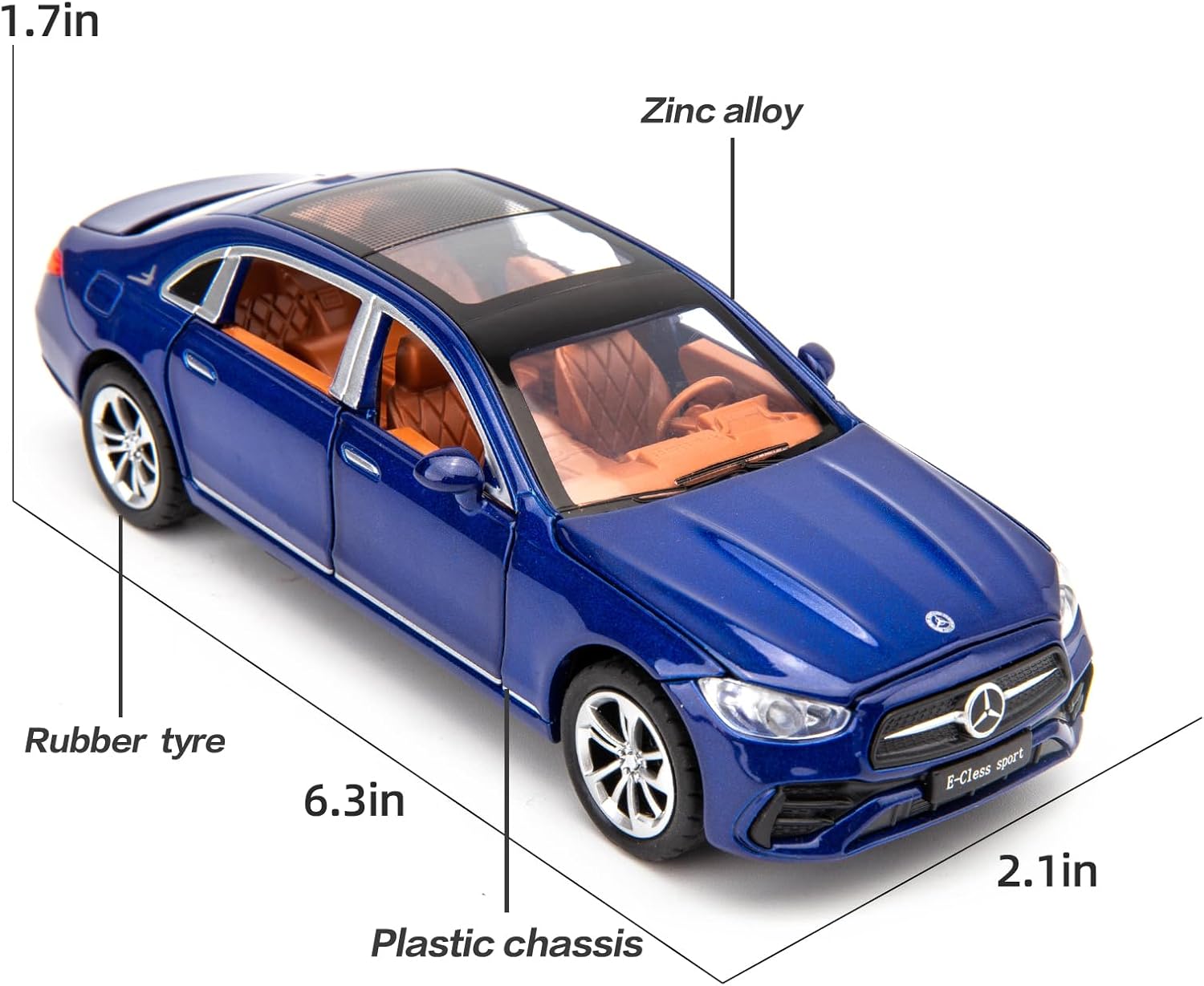 BDTCTK 132 compatible con el modelo Benz E300l modelo, auto de juguete coleccionable de aleación de zinc fundido a presión con sonido y luz para