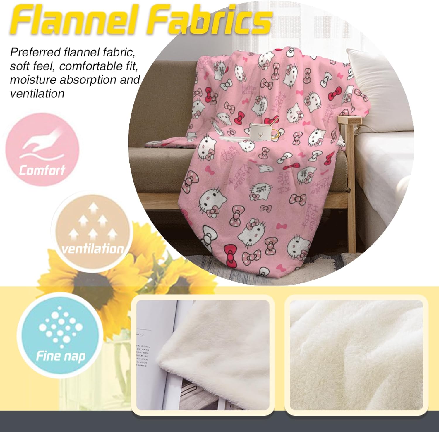 Manta de franela ultra suave con diseño de gatitos de caricaturas, manta de decoración de ropa de cama kawaii, manta para sofá (80 x 60 pulgadas,