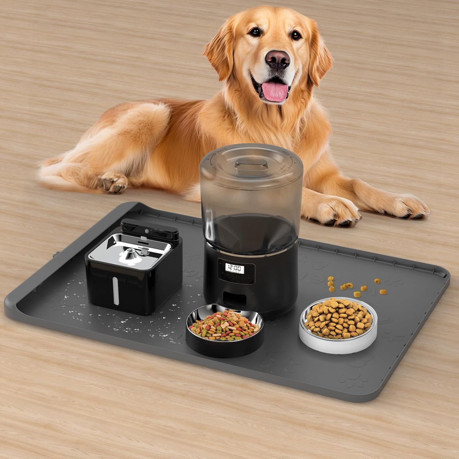 Tomxcute Tapete de silicona para comida y agua, protege los suelos de los alimentos y el agua, impermeable, con bordes altos para evitar derrames de