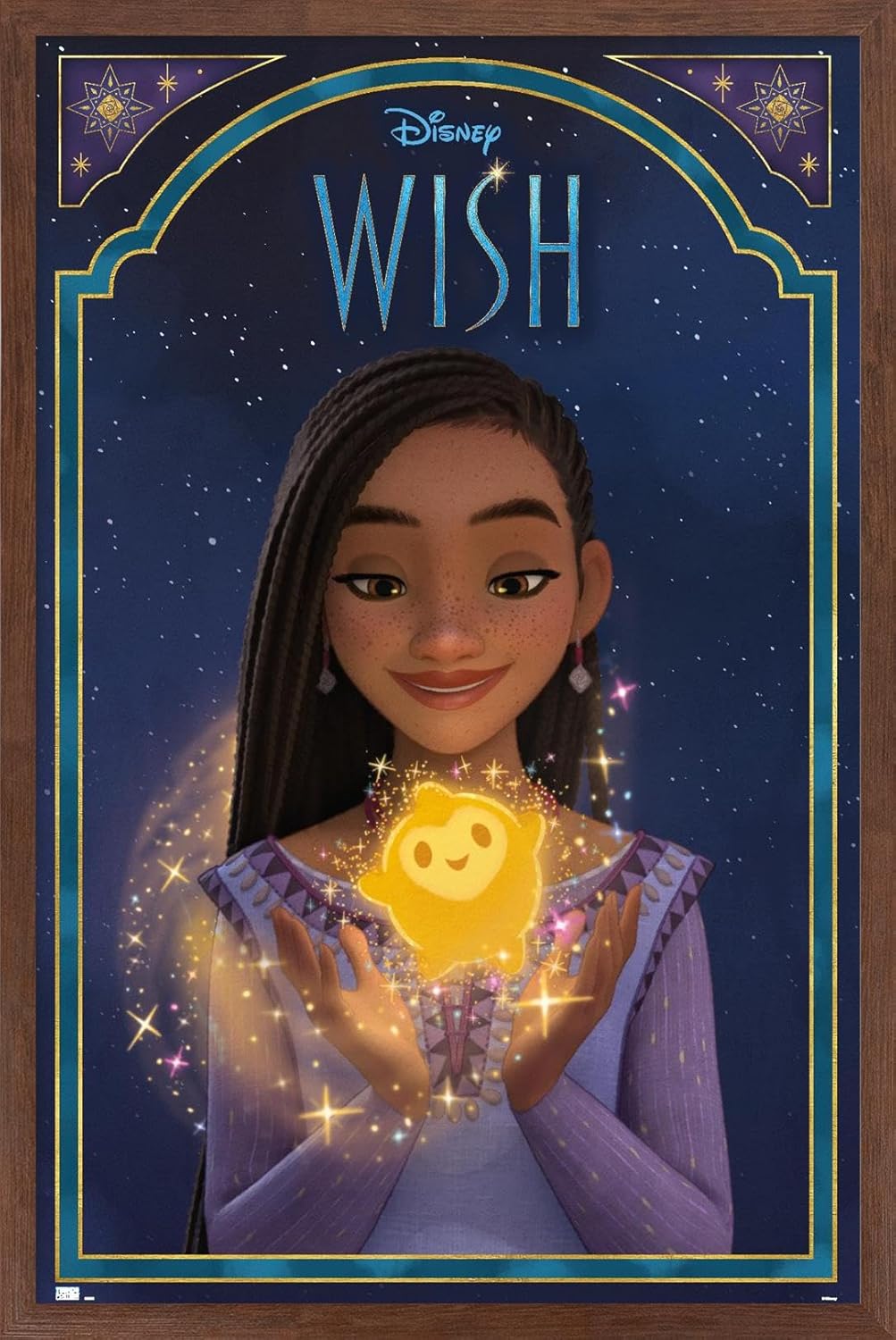 Trends International Disney Wish – Póster de pared Asha & Star, 22.37 x 34.00 pulgadas, versión enmarcada de caoba