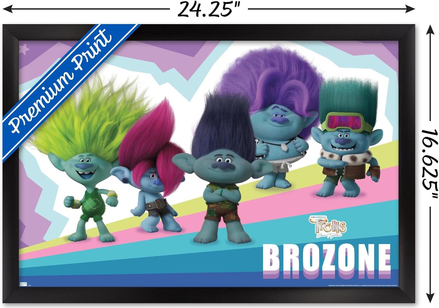 Trends International Trolls Band Together – Póster de pared de brozone, 14.72 x 22.37 pulgadas, versión enmarcada en negro