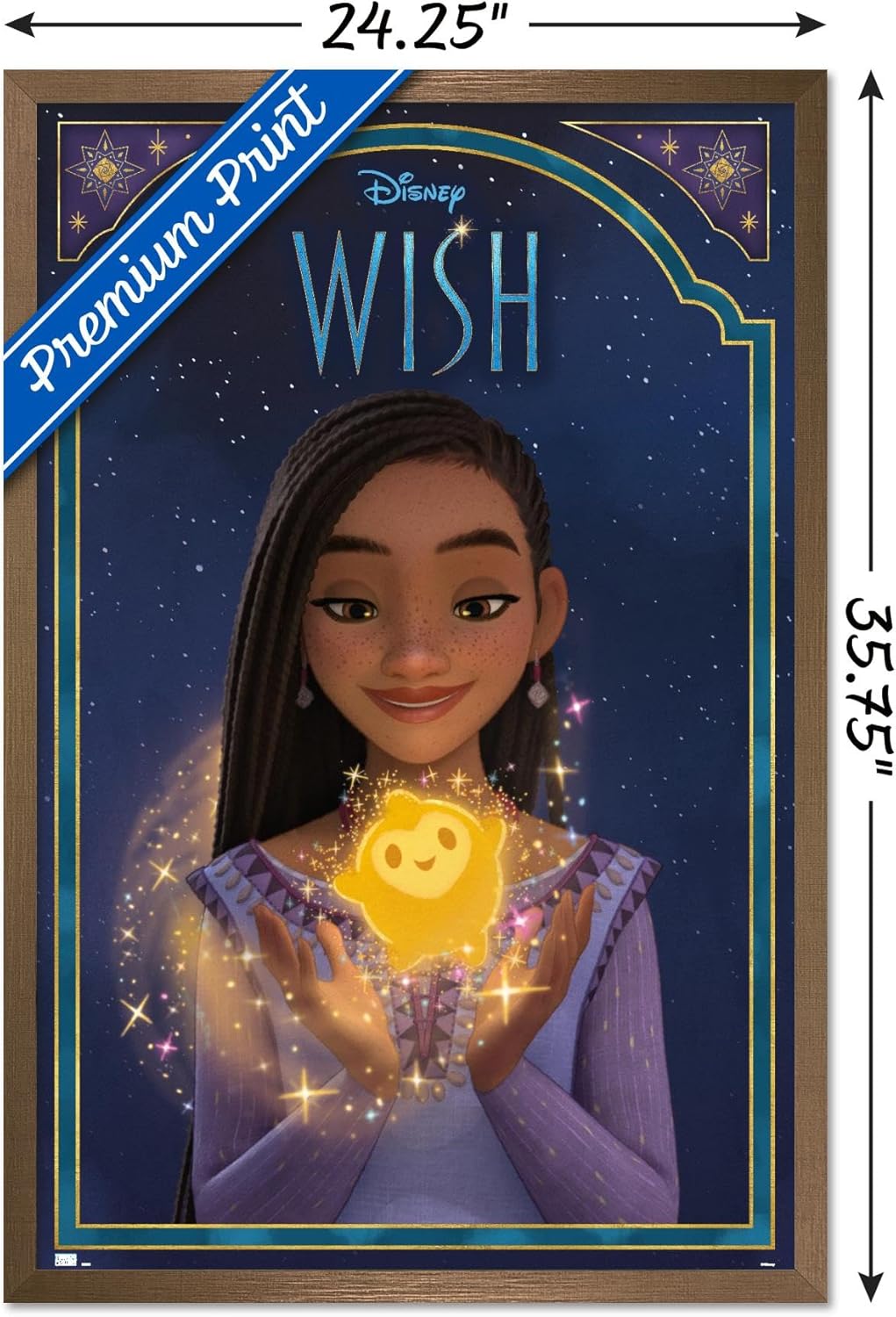 Trends International Disney Wish – Póster de pared de Asha & Star, 22.37 x 34.00 pulgadas, versión enmarcada en bronce