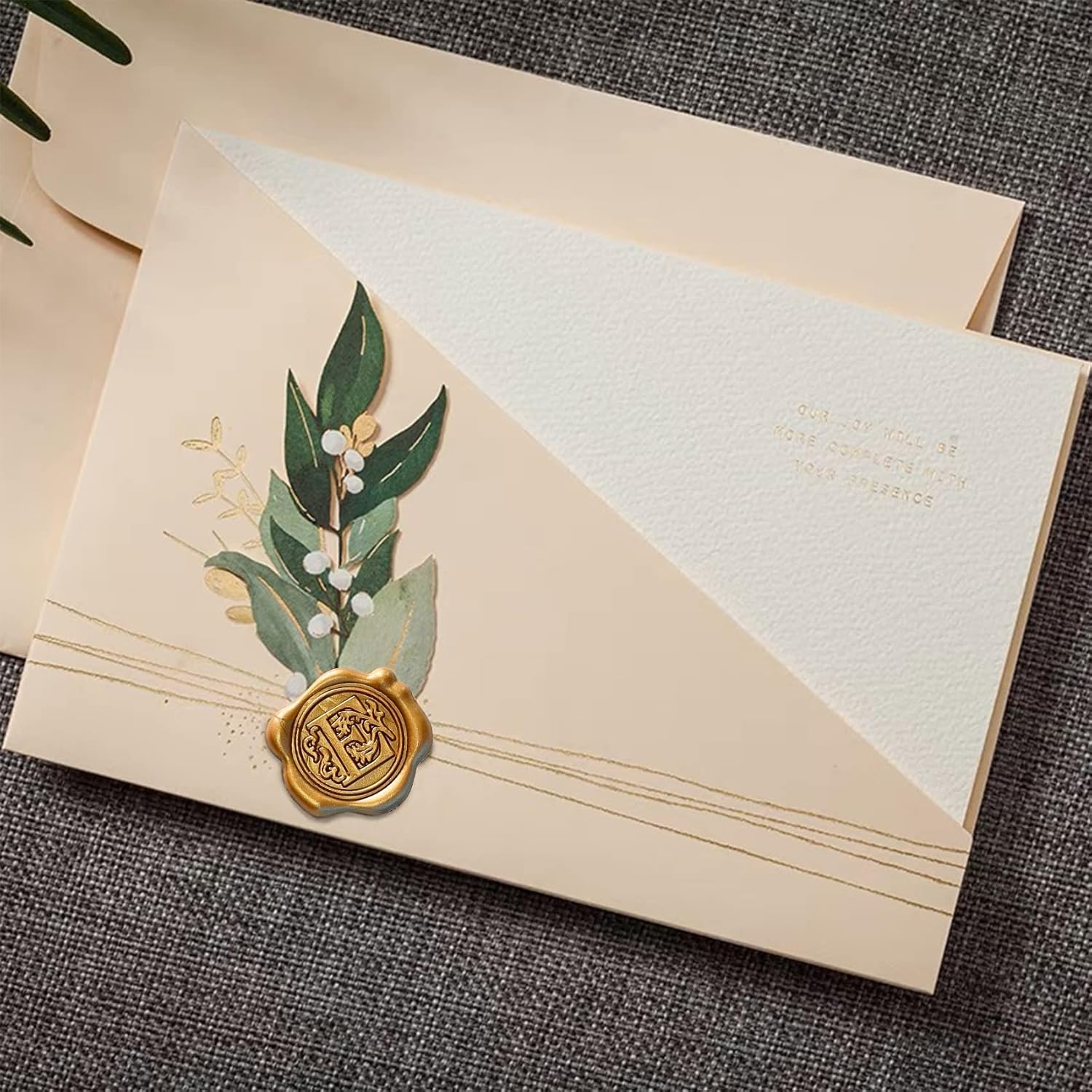 Calcomanías de sello de cera, iniciales de flores doradas, 30 unidades, cera de sellado real autoadhesiva, listas para usar (B)