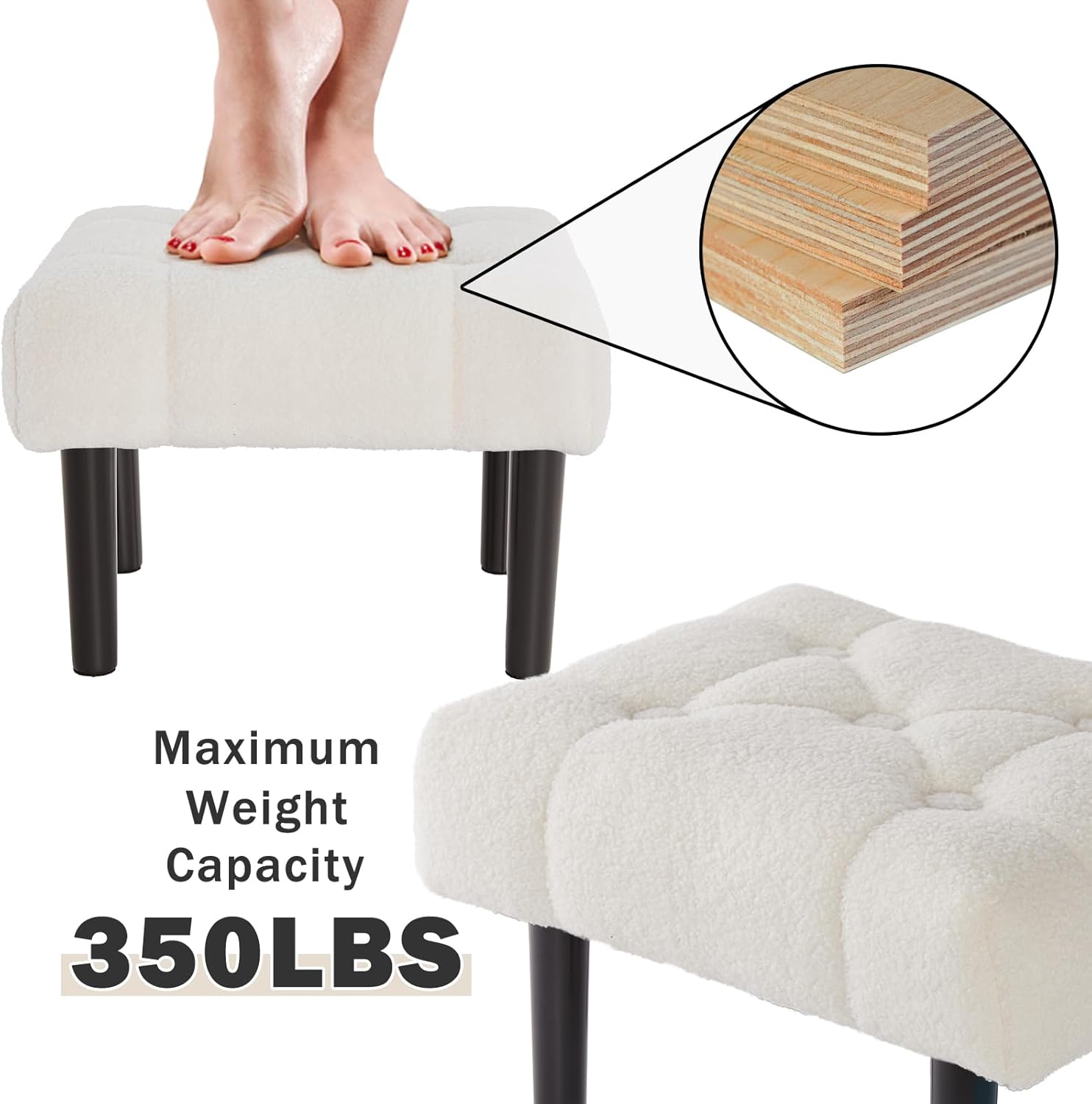 HOUCHICS Taburete acolchado de piel, pequeño reposapiés otomano con patas de madera, silla rectangular moderna, reposapiés para sala de estar, sofá,
