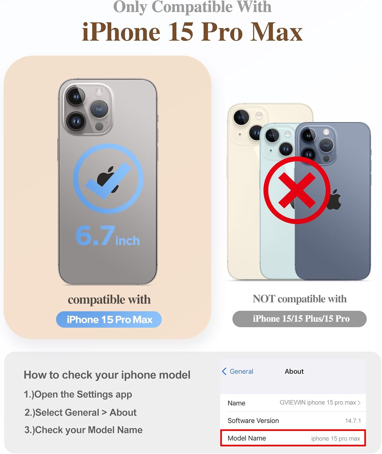 GVIEWIN Funda magnética para iPhone 15 Pro Max con protector de pantalla + protector de cámara, compatible con MagSafe protección contra caídas de