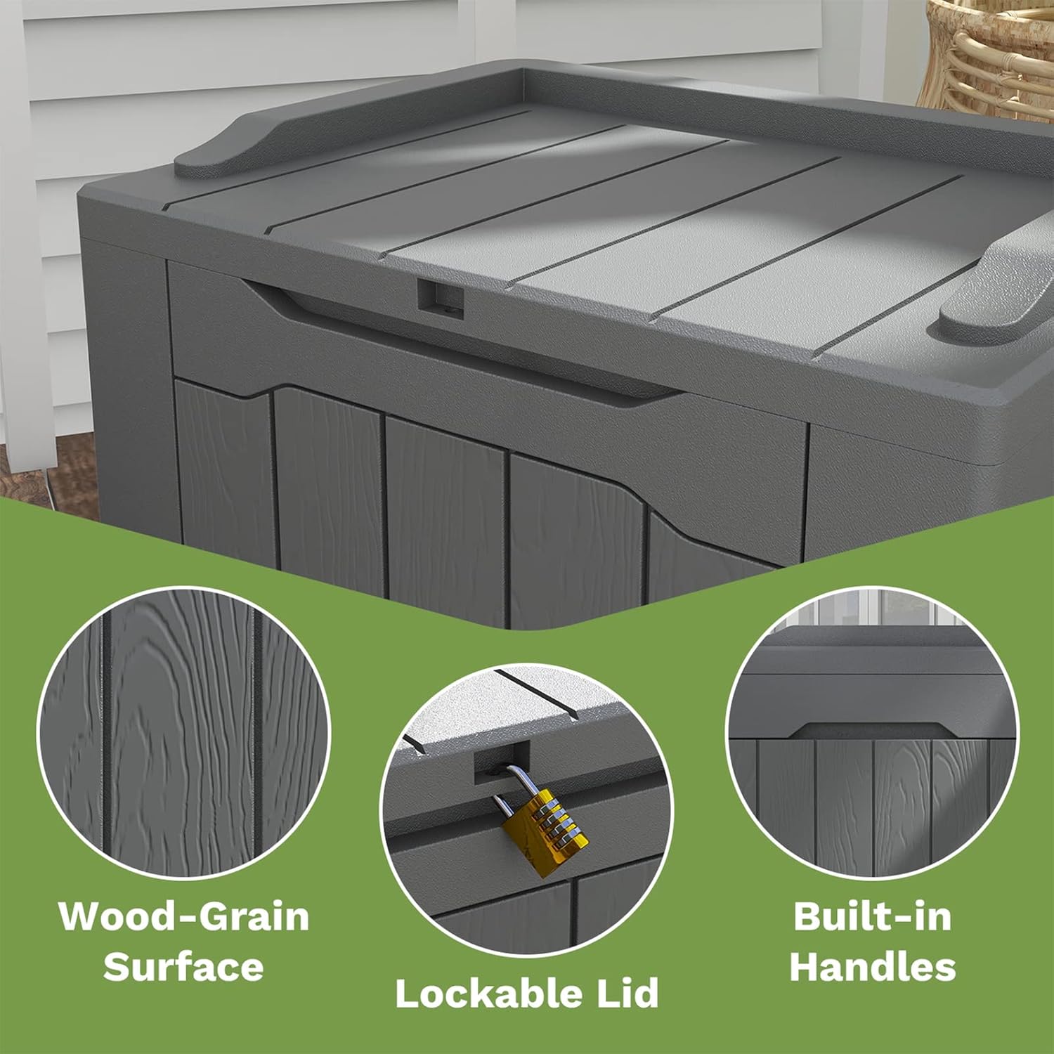 Patiowell Caja de resina de 30 galones, caja de almacenamiento al aire libre para muebles de patio, entregas, suministros de piscina, impermeable y