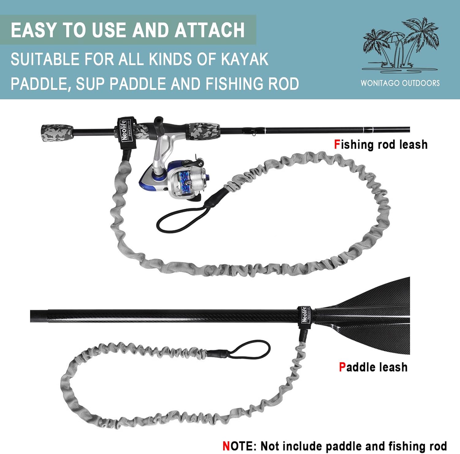 Stretchable Kayak Paddle Leash, Coiled Rod Leash Tool Lanyard for Kayak and SUP Paddles, Fishing Poles Rods, 3 Colors