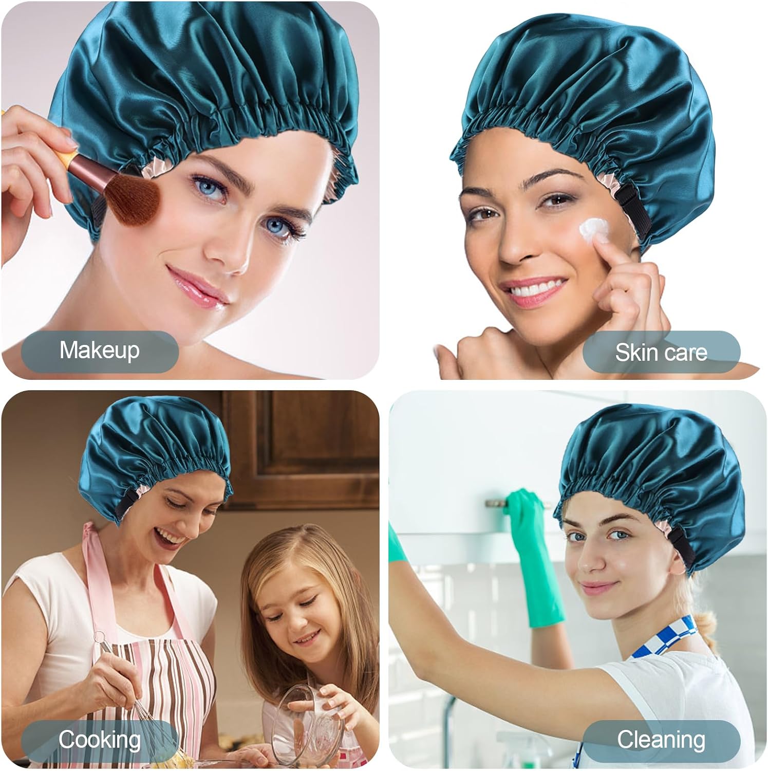 Harewu Gorro de satén de seda para dormir, gorra grande ajustable de satén de seda para el cabello