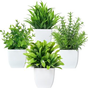 4 paquetes de plantas falsas pequeñas, plantas artificiales blancas en maceta para decoración del hogar, baño, sala de estar, mesa, escritorio, 4 paquetes de plantas falsas pequeñas, plantas artificiales blancas en maceta para decoración del hogar, baño, sala de estar, mesa, escritorio,