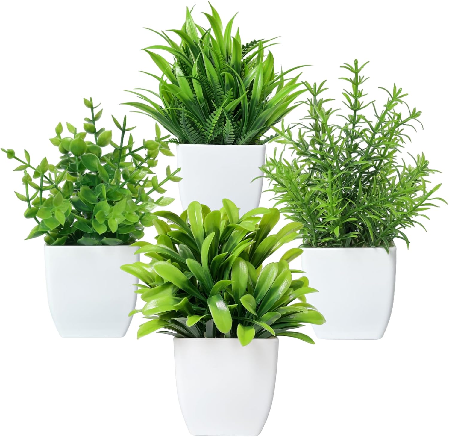 4 paquetes de plantas falsas pequeñas, plantas artificiales blancas en maceta para decoración del hogar, baño, sala de estar, mesa, escritorio,