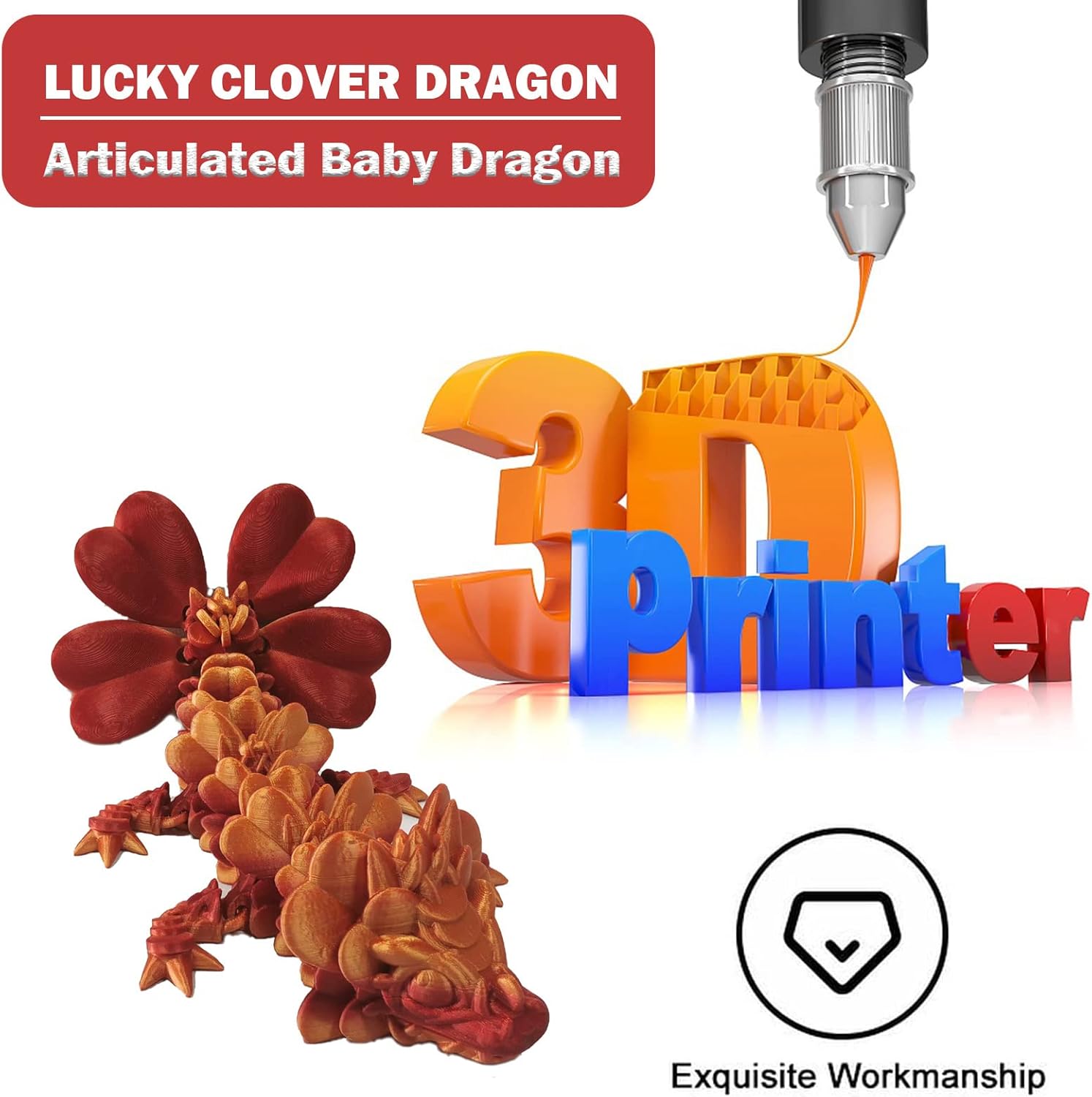 Juguetes de dragón impresos en 3D, figuras de acción de dragón articuladas con hojas de la suerte con articulaciones giratorias y flexibles, figuras