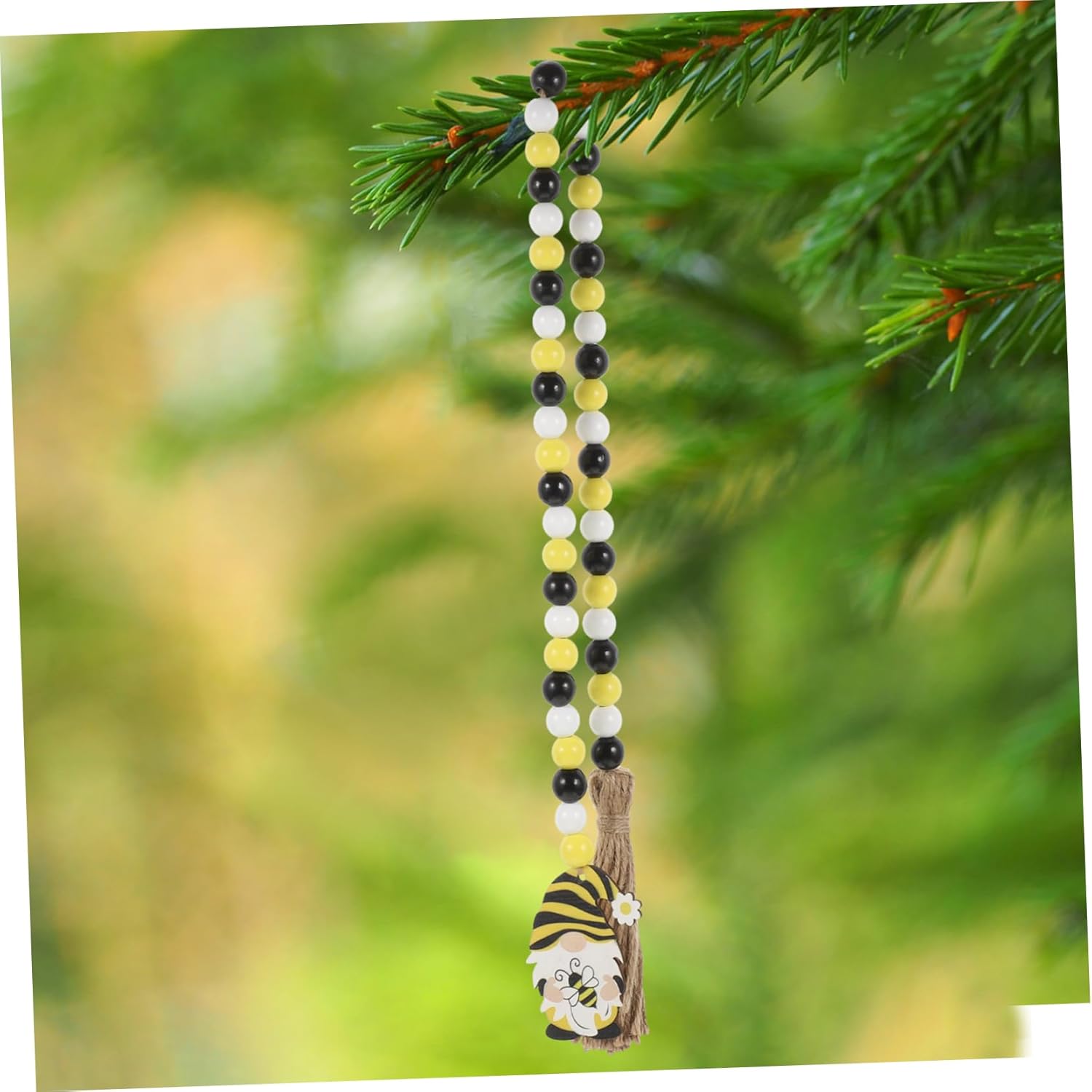 IMIKEYA Abeja Festival de cuentas de madera Cadena de cuentas de día de la abeja Guirnaldas de madera Día de la abeja Guirnalda de madera de