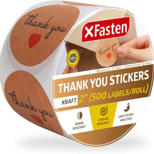 XFasten Rollo de calcomanías de agradecimiento Kraft para pequeñas empresas, 500 etiquetas redondas de agradecimiento de 2 pulgadas, aptas para XFasten Rollo de calcomanías de agradecimiento Kraft para pequeñas empresas, 500 etiquetas redondas de agradecimiento de 2 pulgadas, aptas para