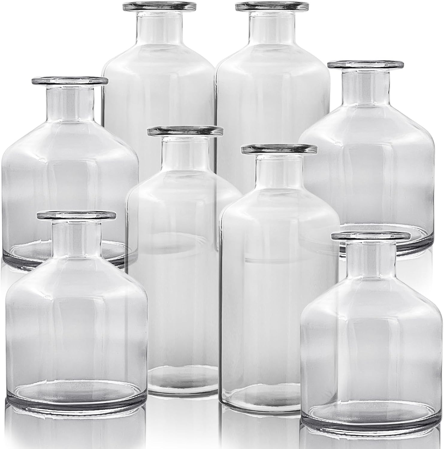 WDHODEC Juego de 8 jarrones de cristal transparente, pequeños jarrones para flores, mini jarrón de vidrio surtido para bodas rústicas, arreglos