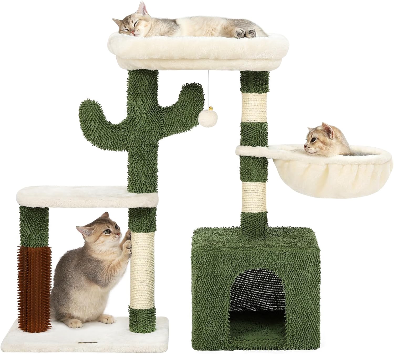 Hoopet Árbol para gatos, torre de cactus de 32 pulgadas para gatos de interior con poste rascador de sisal, acogedor condominio, hamaca, cepillo de