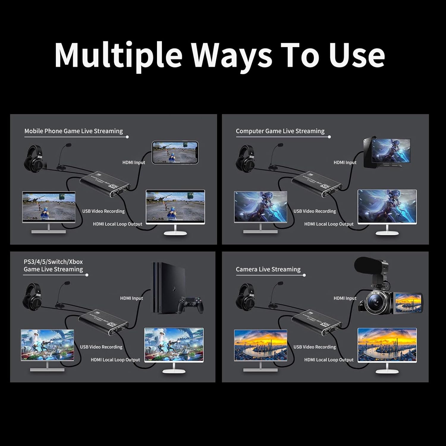 Tarjeta de captura de video HDMI 4K, tarjeta de captura de juegos con micrófono, tarjeta de captura USB Full HD 1080P 60FPS, dispositivo de captura