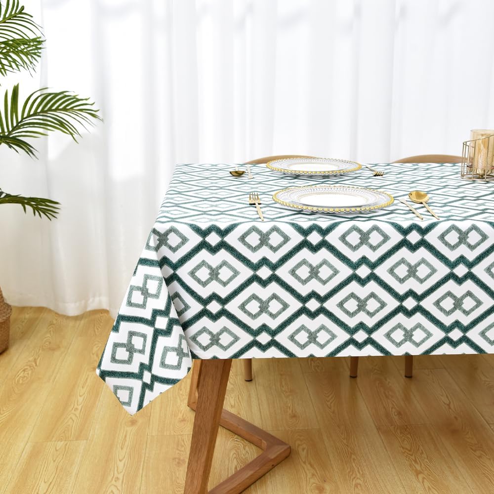 Zobesta Manteles de vinilo para mesas rectangulares, mantel impermeable de PVC verde, mantel rectangular de vinilo resistente para cocina y