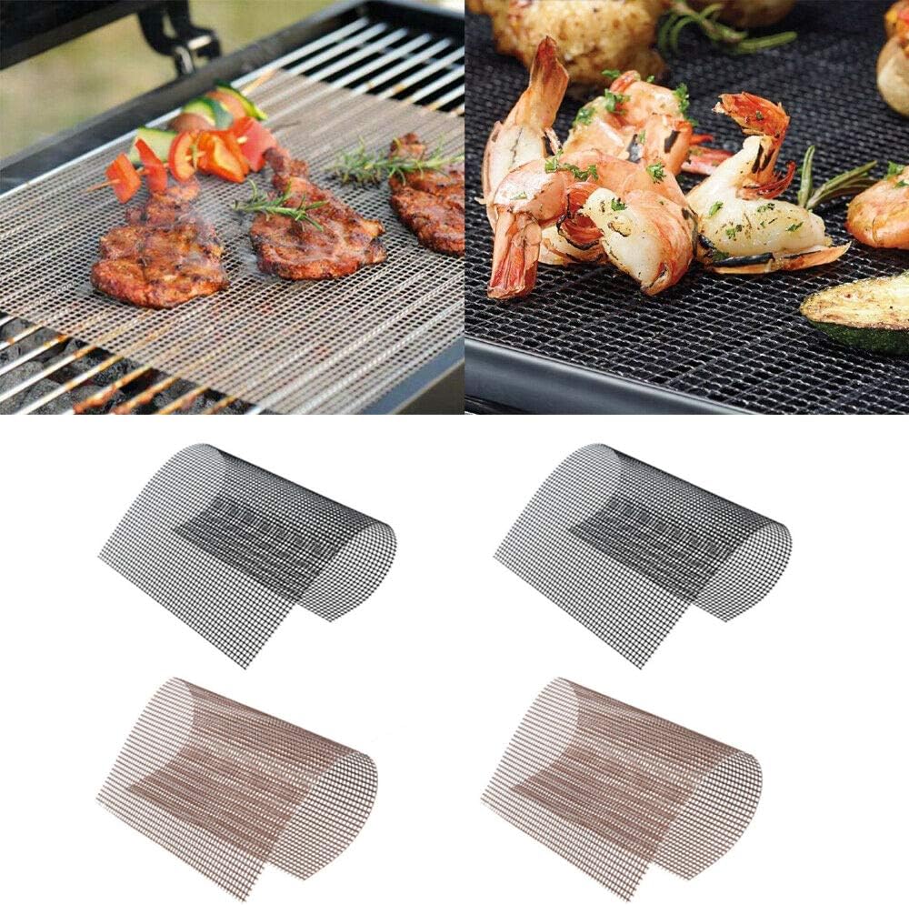 Juego de 4 alfombrillas de malla para barbacoa, resistentes al calor, recubiertas de PTFE de fibra de vidrio de 15.75 x 13 pulgadas, antiadherentes