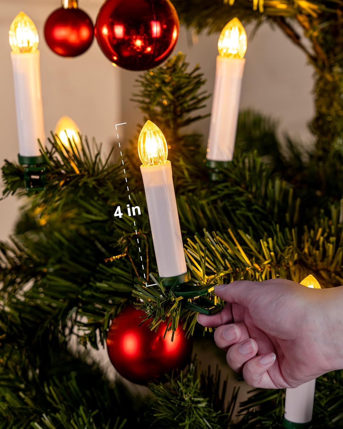 Homemory Velas LED de Navidad, temporizador de 8 horas, 4 pulgadas de diámetro, funciona con pilas, luz blanca cálida, material plástico, paquete de