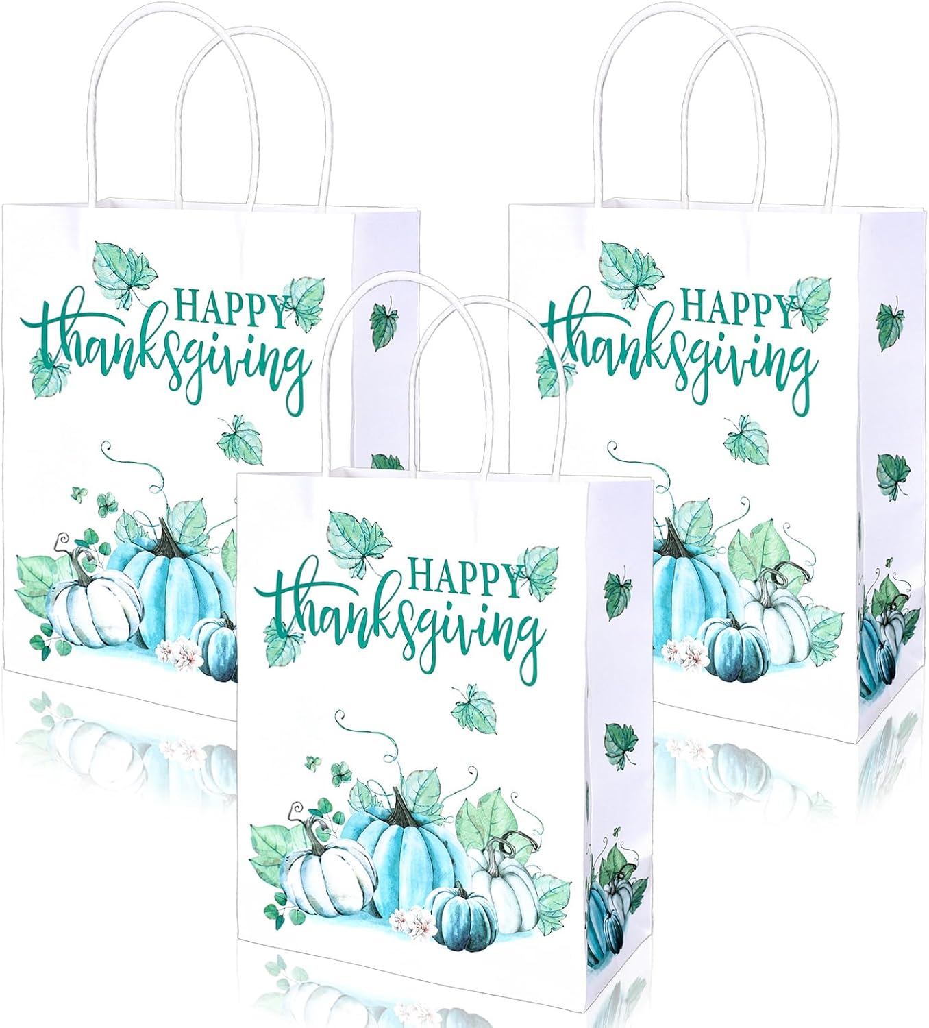 Whaline 12 bolsas de regalo de otoño con asas, bolsas de papel de Feliz Acción de Gracias, calabazas azules, hojas de arce, bolsas de dulces, bolsas