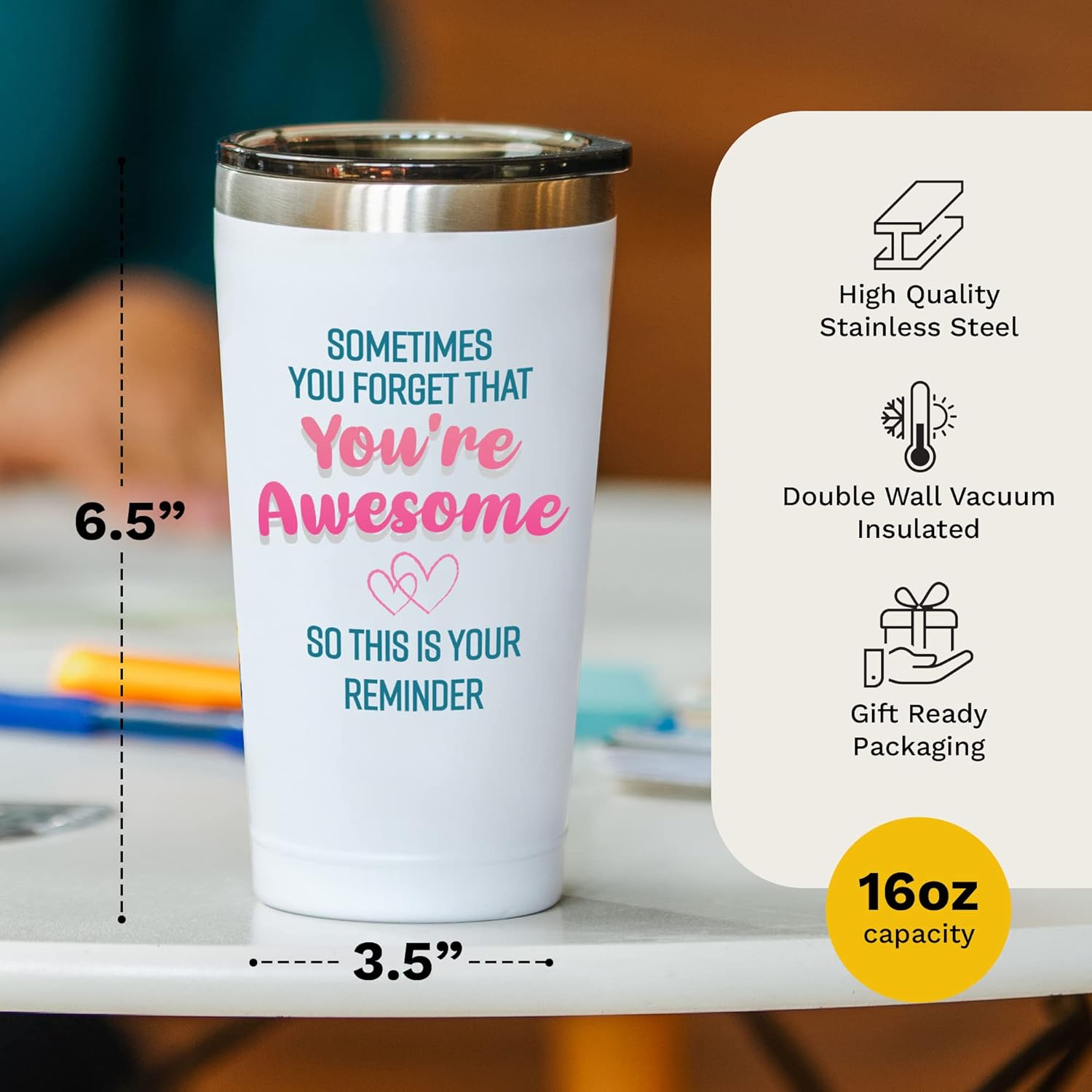 Sodilly Vaso blanco de 16 onzas  Sometimes You Forget That You Are Awesome  Vaso de profesor para un educador muy querido  Aislamiento al vacío de