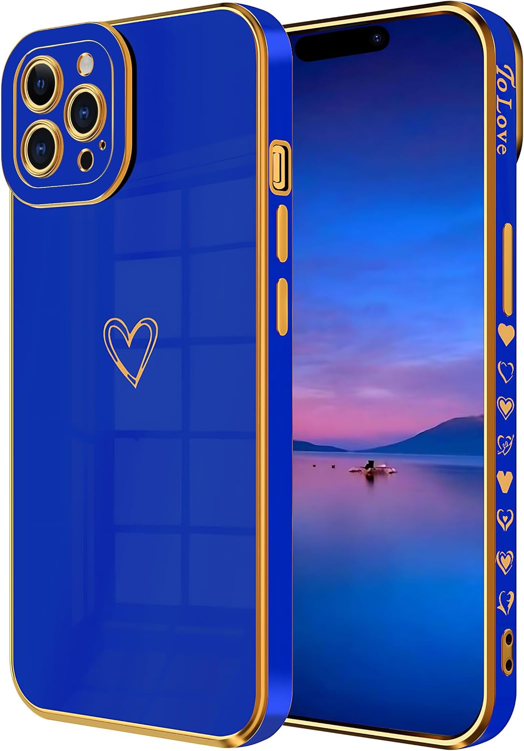 Funda compatible con iPhone 12 Pro Max para mujeres y niñas, estética, linda, de lujo, a la moda, diseño de corazón dorado, delgada de silicona, a