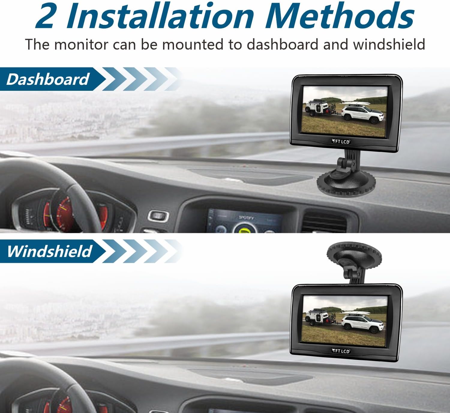 MHCABSR Cámara de respaldo inalámbrica magnética con monitor de 4.3 pulgadas, sistema de cámara de respaldo con batería recargable para automóvil,