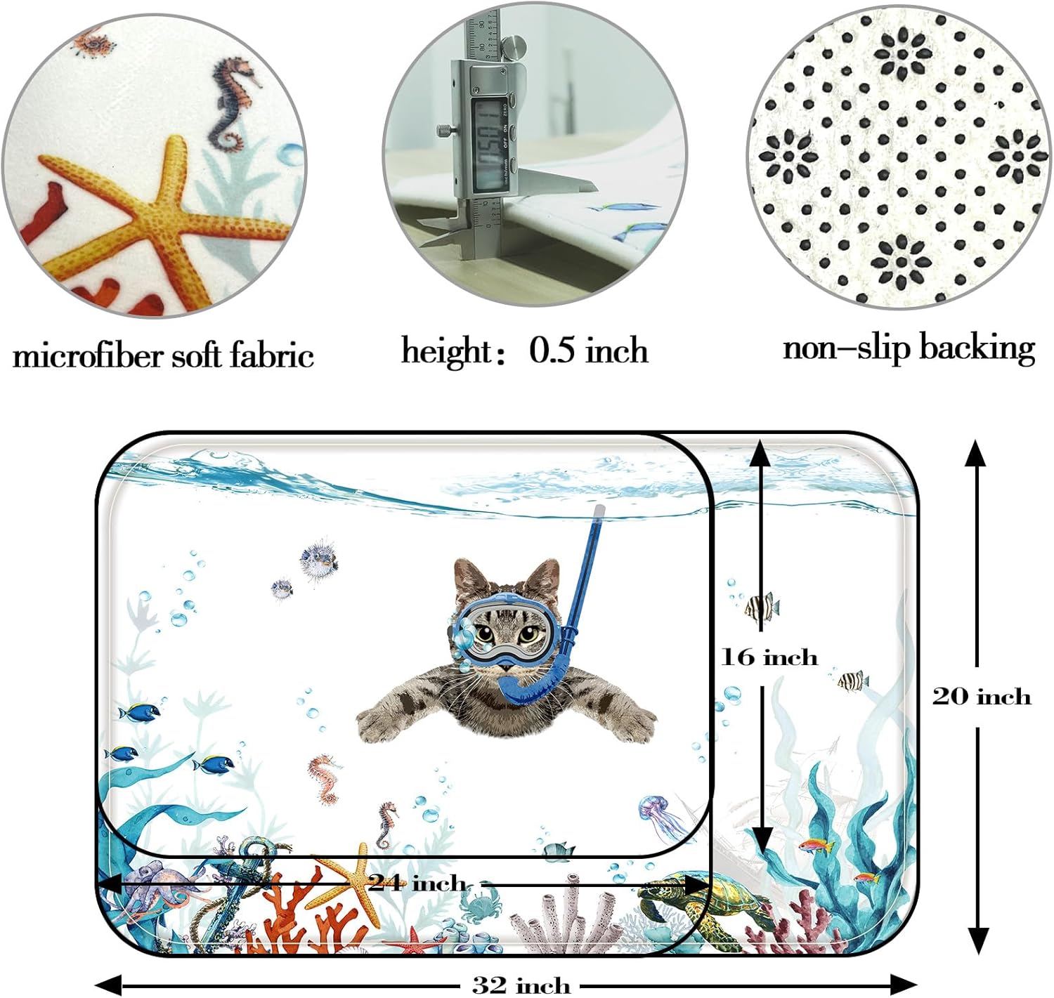Fowocu Divertidas alfombras de baño con diseño de gatos, diseño de animales marinos y océanos, absorbentes de agua, antideslizantes, de microfibra