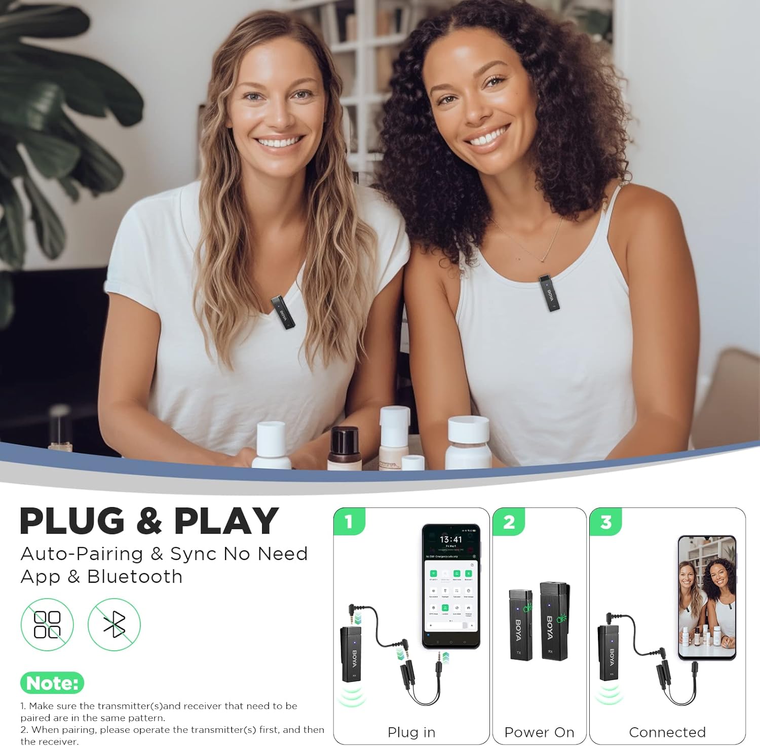 BOYA by-W4 – Micrófonos Lavalier inalámbricos para cámaras, videocámara, computadora DSLR, duración de la batería de 7 horas, transmisión de 98