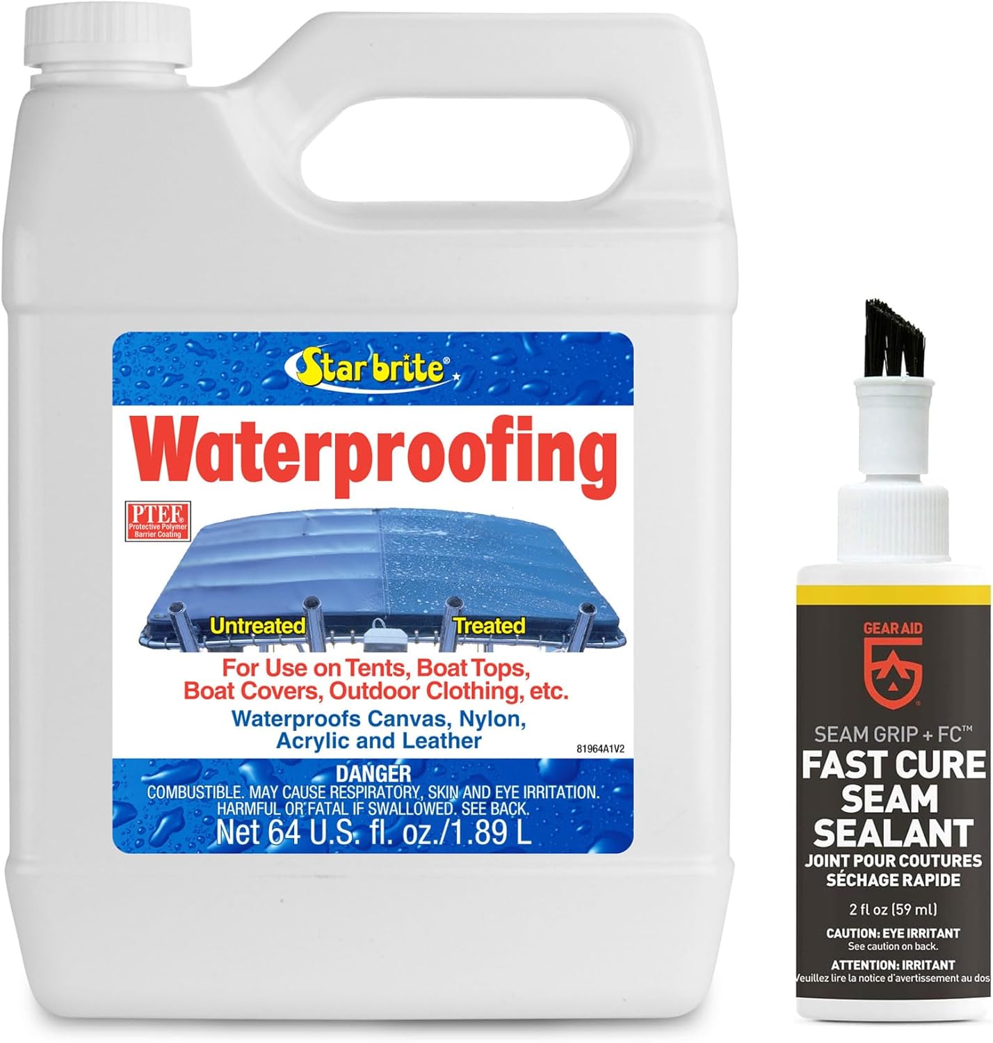 STAR BRITE Spray impermeabilizante, impermeable, repelente de manchas + protección UV, 64 onzas (081964) y sellador Gear AID Seam Grip FC de secado