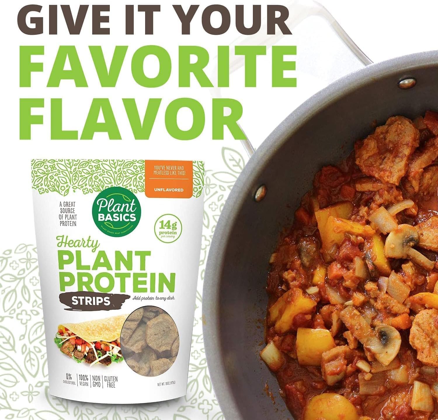 Plant Basics – Proteína vegetal abundante, tiras sin sabor, 1 libra (paquete de 2), sin OMG, sin gluten, baja en grasa, baja en sodio, vegano,