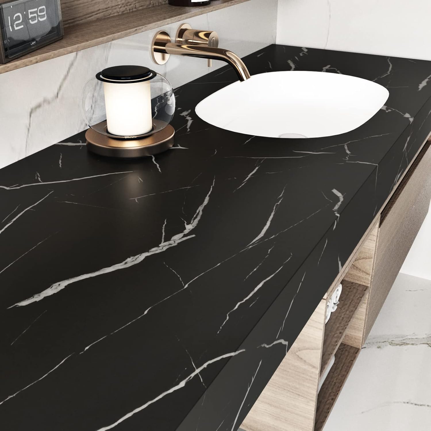 Papel adhesivo de mármol negro mate para encimeras, papel de contacto para encimeras, papel de contacto impermeable para baño, cocina, papel tapiz